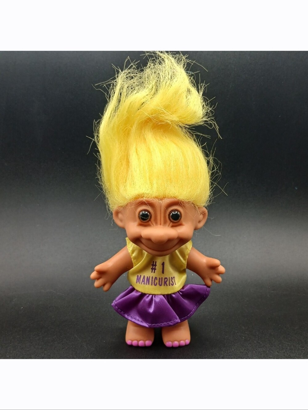 Vintage Russ Troll Doll 5" Yellow Hair #1 Manicurist Pink Toe Nails Toy